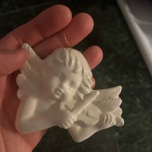 Small porcelain Christmas ornament - angel playing violin